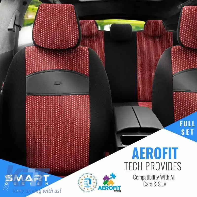 Huse de scaune Otom Smart Design Universal Bumbac / Piele Set Față / Spate 11 Piese Negru / Roșu SLTSMT103-NZ-image-6319236