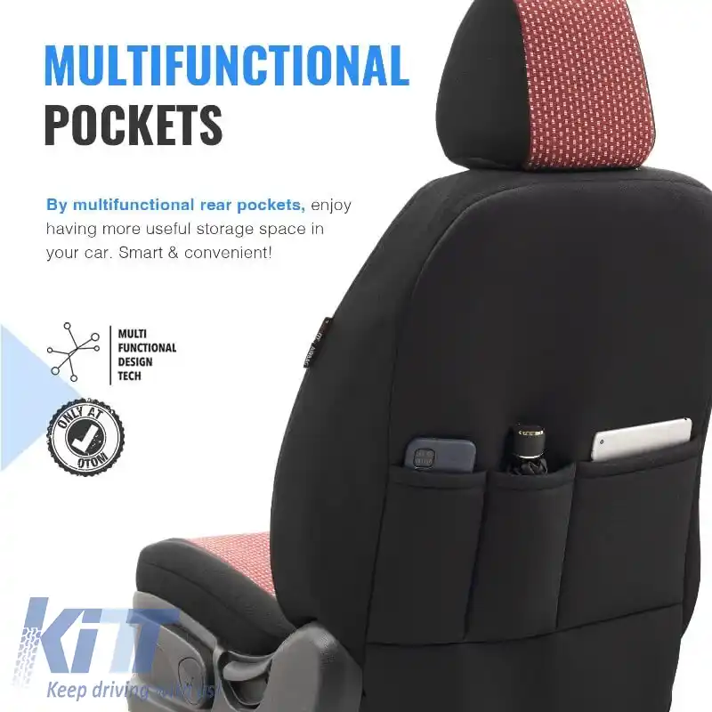Huse de scaune Otom Smart Design Universal Bumbac / Piele Set Față / Spate 11 Piese Negru / Roșu SLTSMT103-NZ-image-6319240