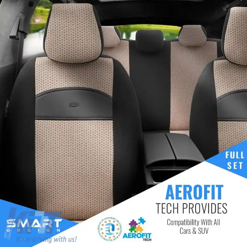 Huse de scaune Otom Smart Design Universal Bumbac / Piele Set Față / Spate 11 Piese Negru / Bej SLTSMT106-NZ-image-6320096