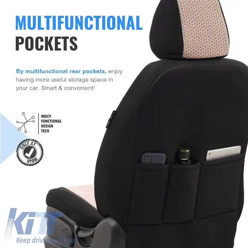 Huse de scaune Otom Smart Design Universal Bumbac / Piele Set Față / Spate 11 Piese Negru / Bej SLTSMT106-NZ-image-6320100