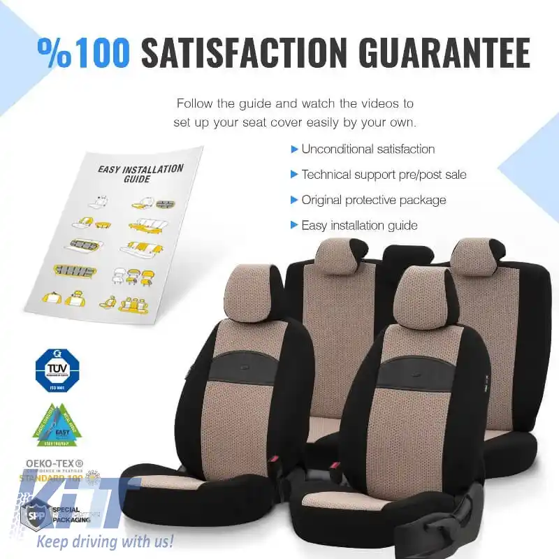 Huse de scaune Otom Smart Design Universal Bumbac / Piele Set Față / Spate 11 Piese Negru / Bej SLTSMT106-NZ-image-6320101