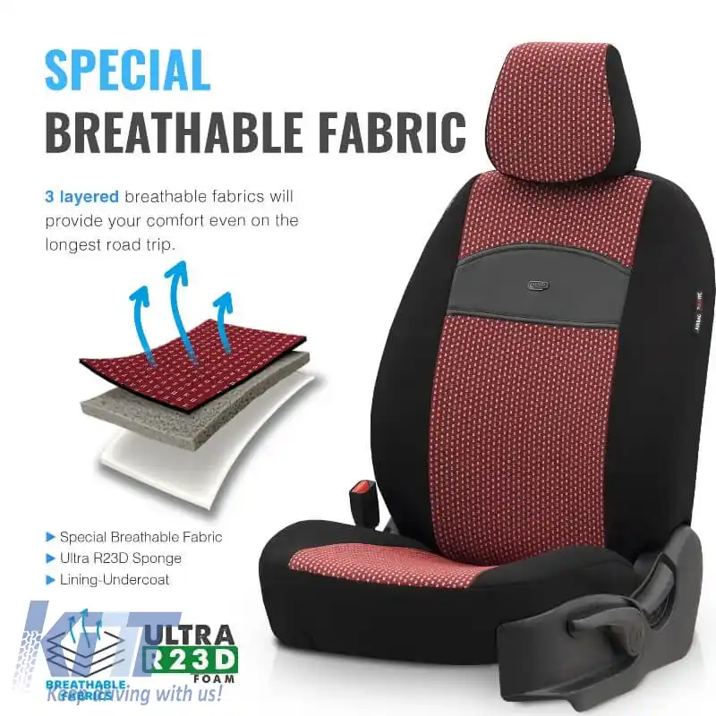 Huse de scaune Otom Smart Design Universal Bumbac / Piele Set Față / Spate 11 Piese Negru / Roșu SLTSMT103-NZ-image-6320132