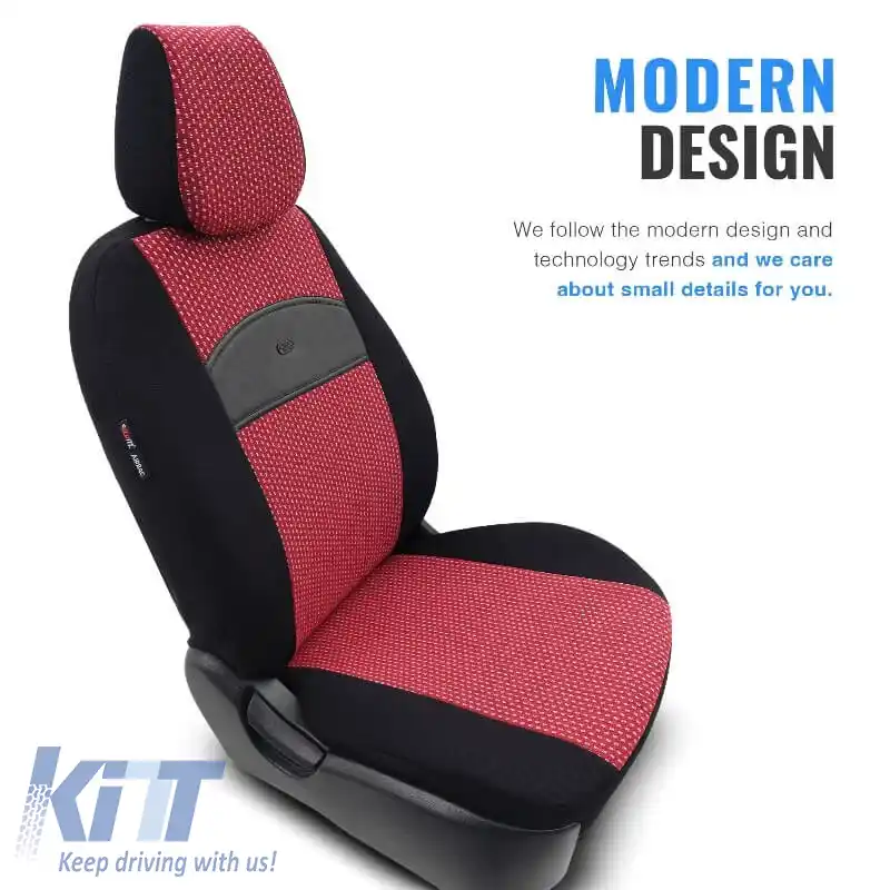 Huse de scaune Otom Smart Design Universal Bumbac / Piele Set Față / Spate 11 Piese Negru / Roșu SLTSMT103-NZ-image-6320137