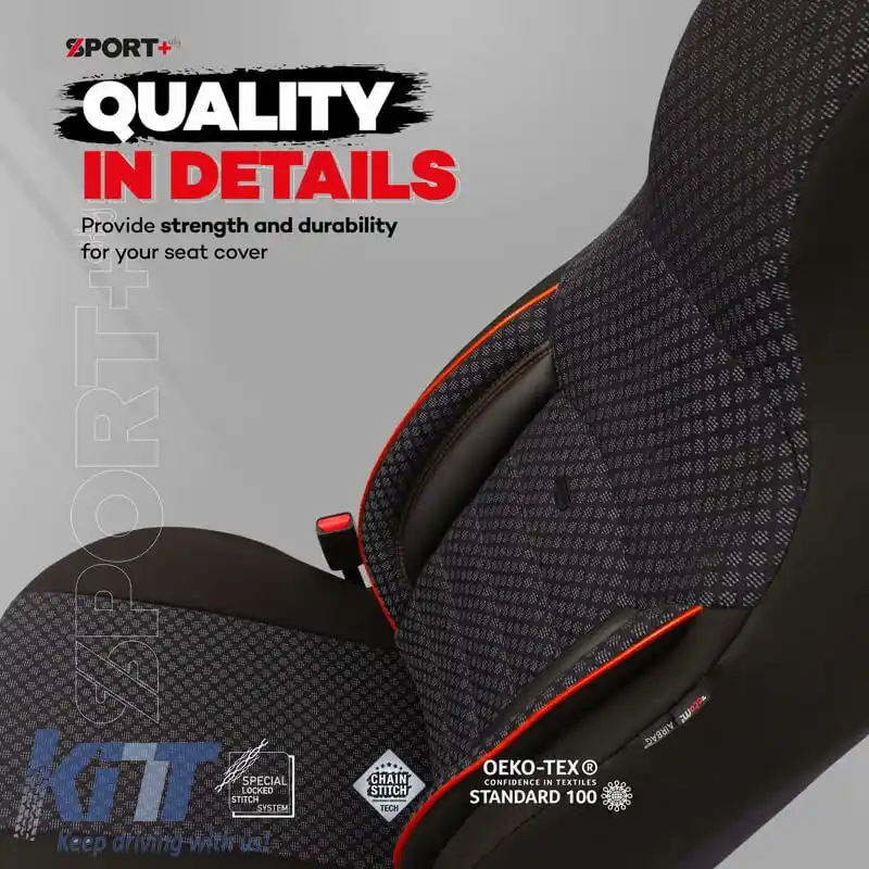 Huse de scaune Otom Sport Plus City Design Universal Bumbac / Rachel / Piele Artificială Set Față / Spate 11 Piese Negru Cu Cusături Roșii SPTPLS-102CTY-image-6315064