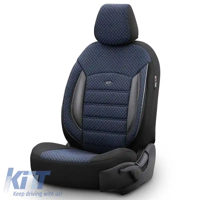 Huse de scaune Otom Sport Plus Design Universal Bumbac / Rachel / Piele Artificială Set Față / Spate 11 Piese Negru / Albastru SPTPLS-104-image-6305209