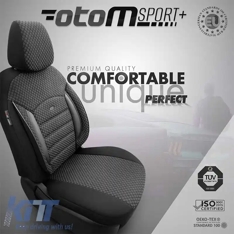 Huse de scaune Otom Sport Plus Design Universal Bumbac / Rachel / Piele artificială Set față / spate 11 piese Negru SPTPLS-101-image-6305300