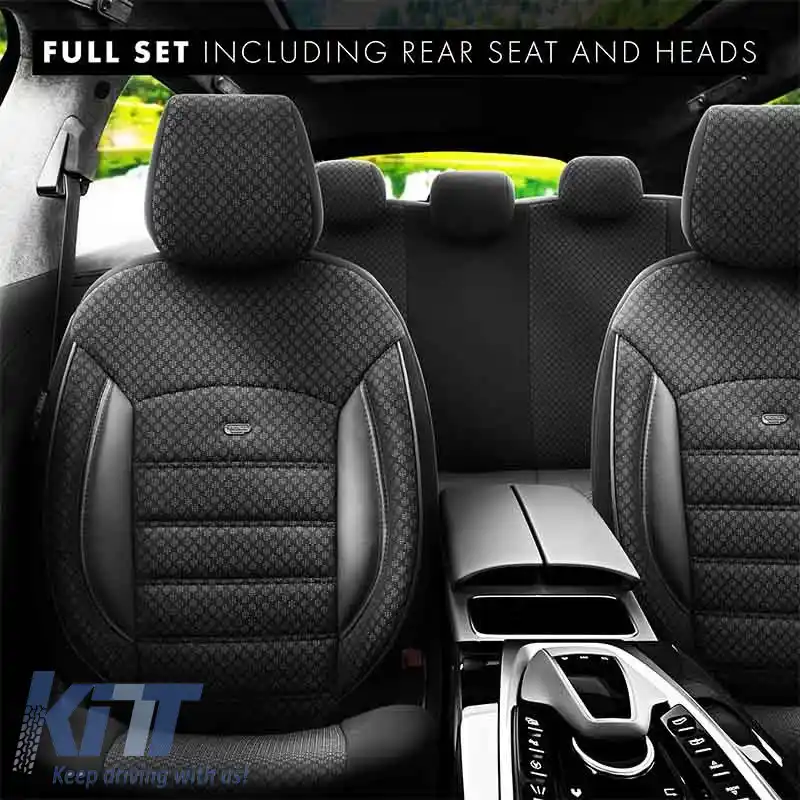Huse de scaune Otom Sport Plus Design Universal Bumbac / Rachel / Piele artificială Set față / spate 11 piese Negru SPTPLS-101-image-6305303