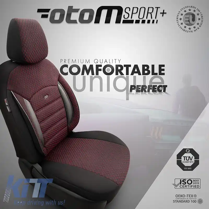 Huse de scaune Otom Sport Plus Design Universal Bumbac / Rachel / Piele Artificială Set Față / Spate 11 Piese Roșu Închis SPTPLS-103-image-6308192