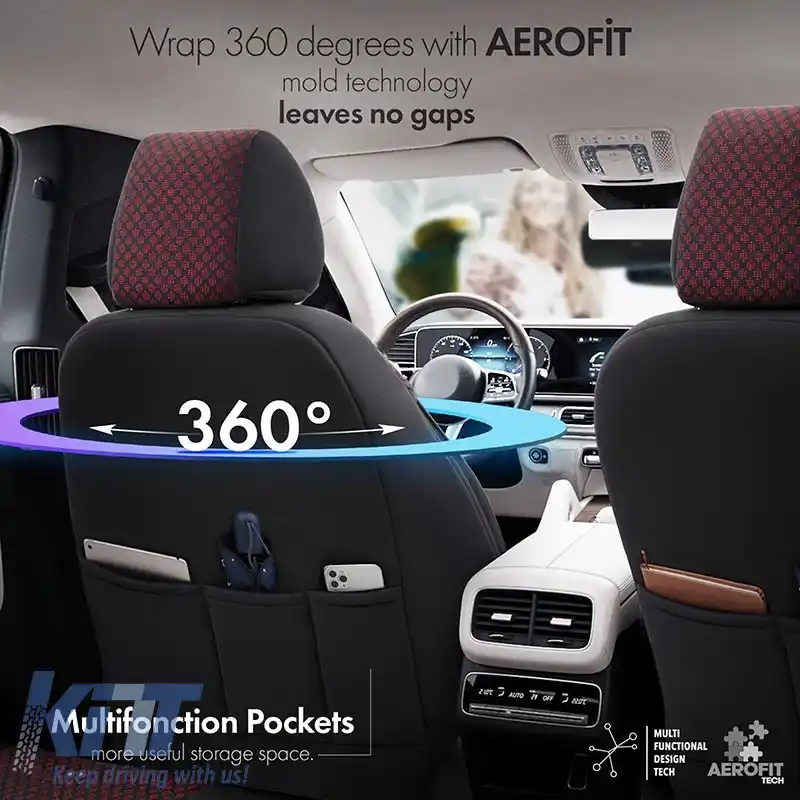Huse de scaune Otom Sport Plus Design Universal Bumbac / Rachel / Piele Artificială Set Față / Spate 11 Piese Roșu Închis SPTPLS-103-image-6309244