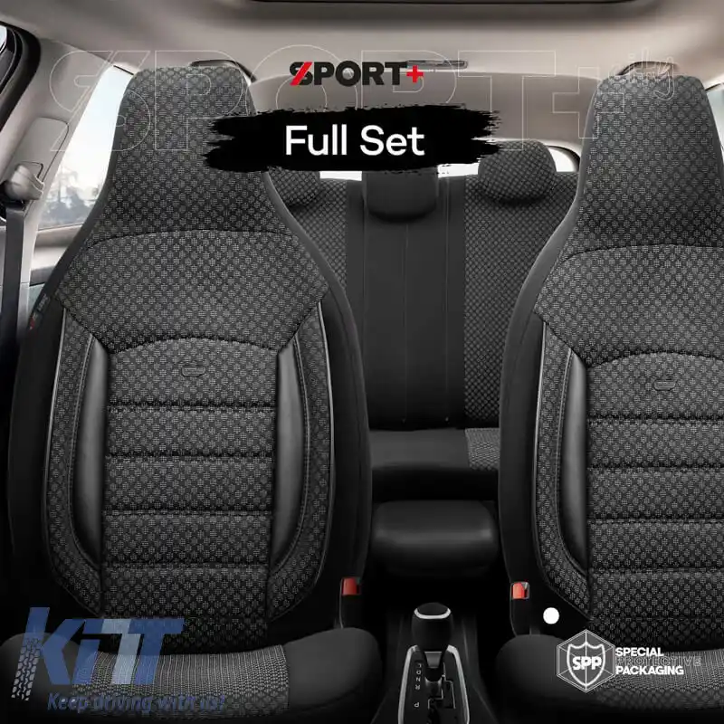 Huse de scaune Otom Sport Plus Design Urban Universal Bumbac / Rachel / Piele Artificială Set Față / Spate 11 Piese Negru SPTPLS-101CTY-image-6315048