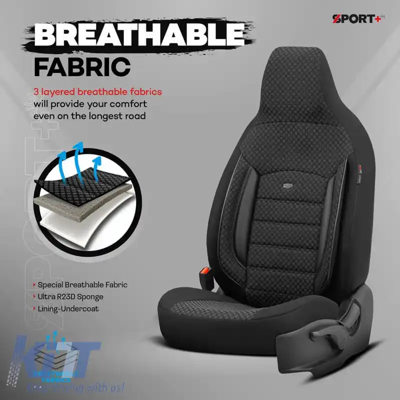 Huse de scaune Otom Sport Plus Design Urban Universal Bumbac / Rachel / Piele Artificială Set Față / Spate 11 Piese Negru SPTPLS-101CTY-image-6316135