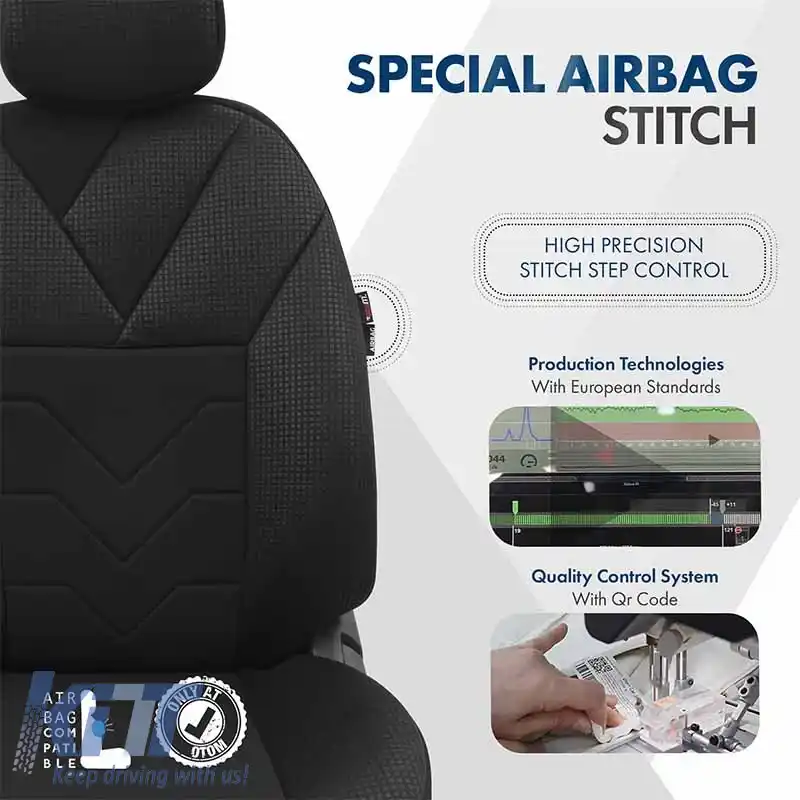 Huse de scaune Otom Tempo Design Universal Bumbac Rachel Set Față / Spate 11 Piese Negru TMP-1501-image-6305220