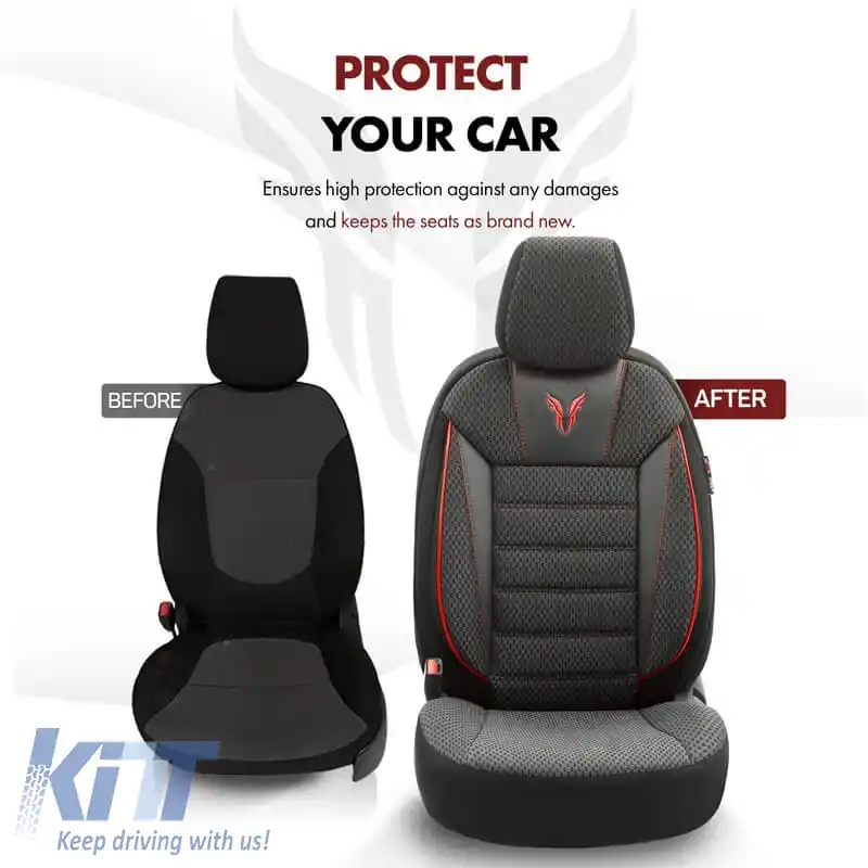Huse de scaune Otom Toro Design Universal Bumbac / Piele Artificială Set Față / Spate 11 Piese Negru / Roșu ΤRΟ-901-image-6316701
