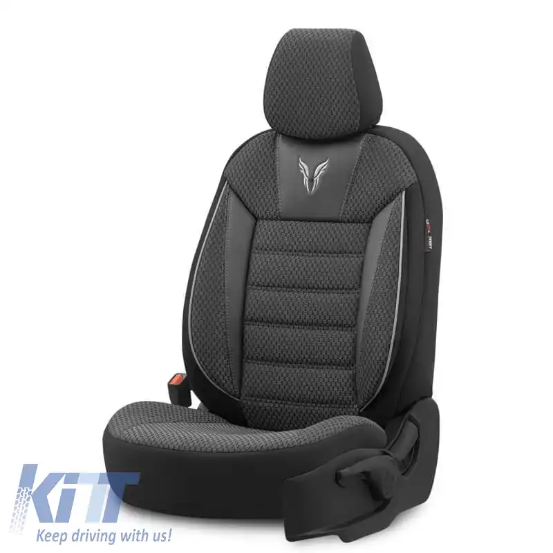 Huse de scaune Otom Toro Design Universal Bumbac / Piele Artificială Set Față / Spate 11 Piese Negru / Gri ΤRΟ-902-image-6317500