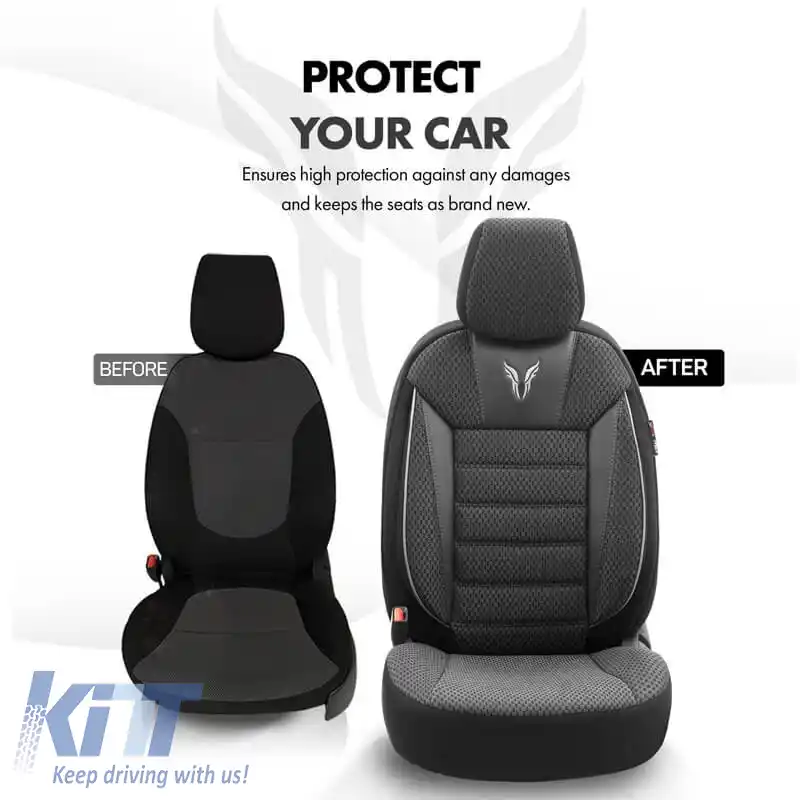 Huse de scaune Otom Toro Design Universal Bumbac / Piele Artificială Set Față / Spate 11 Piese Negru / Gri ΤRΟ-902-image-6317503