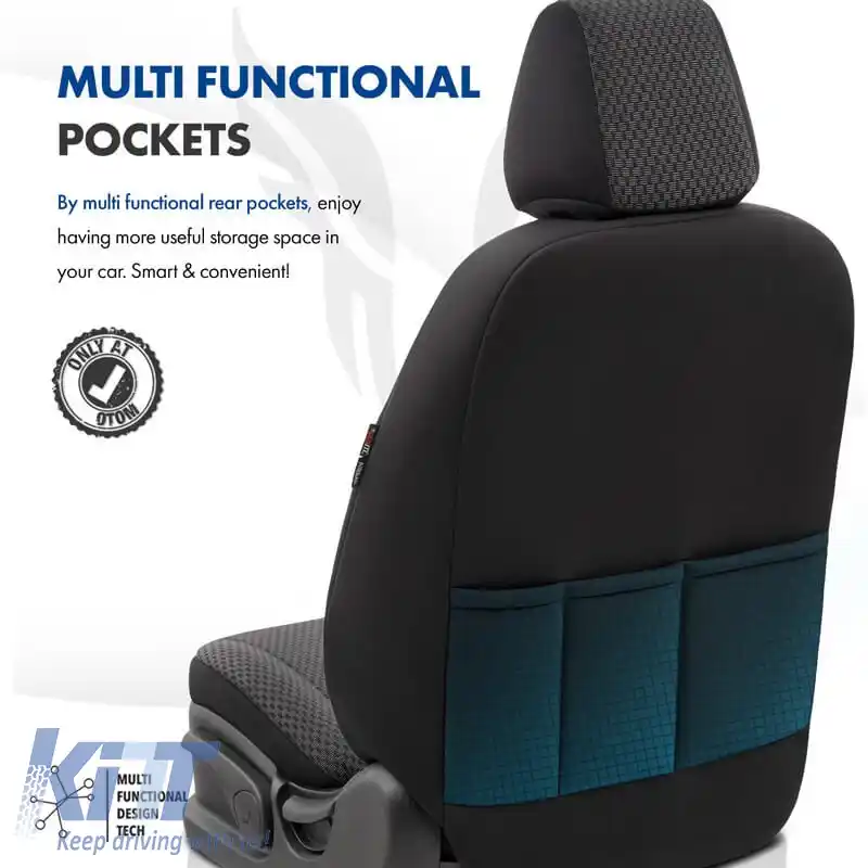 Huse de scaune Otom Toro Design Universal Bumbac / Piele Artificială Set Față / Spate 11 Piese Negru / Albastru ΤRΟ-903-image-6317518