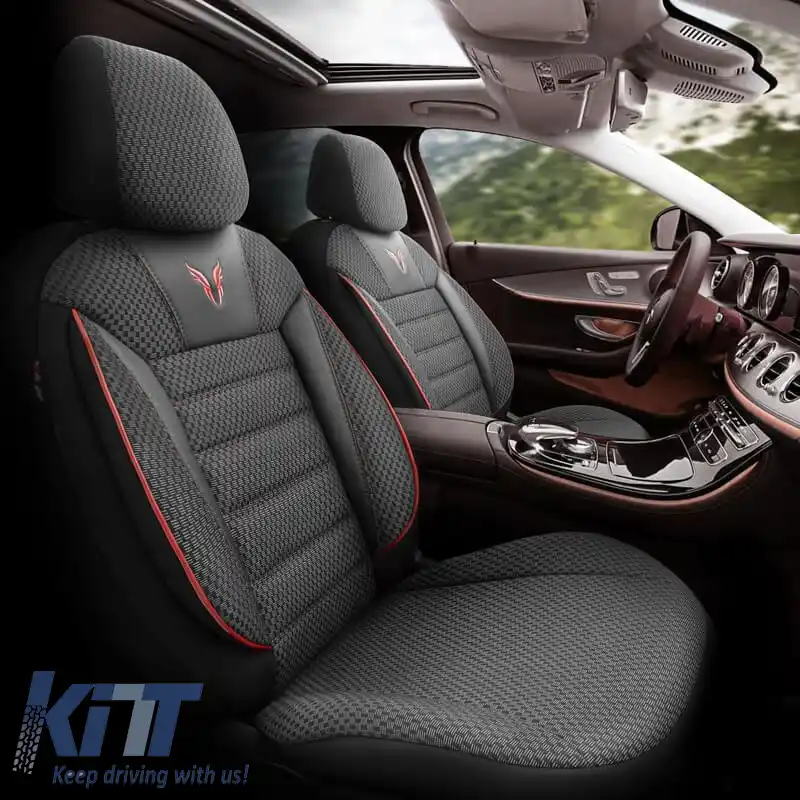 Huse de scaune Otom Toro Design Universal Bumbac / Piele Artificială Set Față / Spate 11 Piese Negru / Roșu ΤRΟ-901-image-6317527