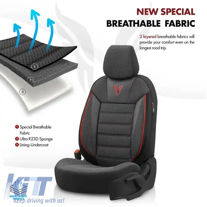 Huse de scaune Otom Toro Design Universal Bumbac / Piele Artificială Set Față / Spate 11 Piese Negru / Roșu ΤRΟ-901-image-6317532