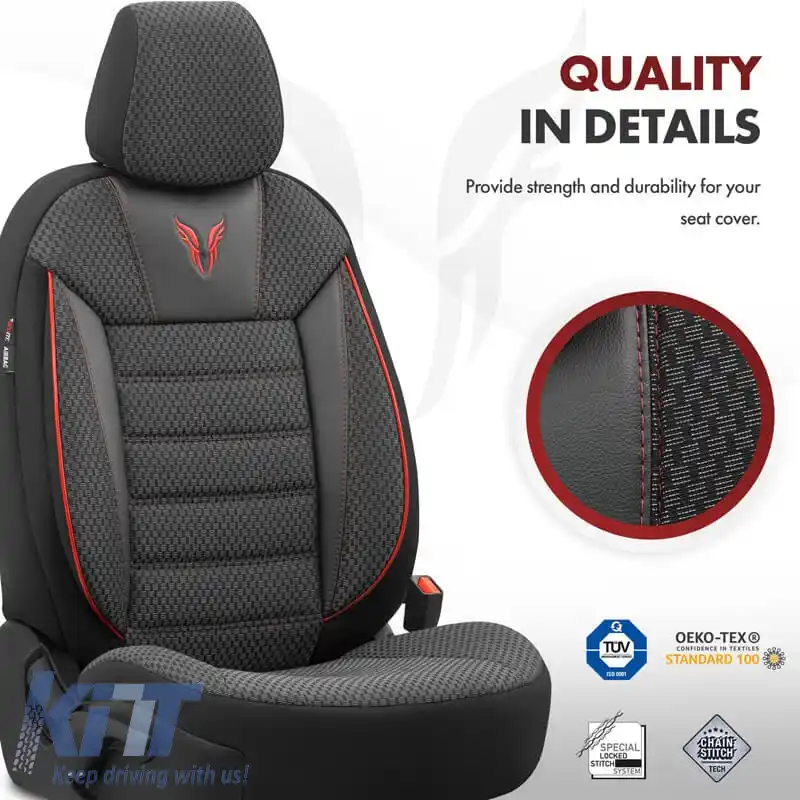 Huse de scaune Otom Toro Design Universal Bumbac / Piele Artificială Set Față / Spate 11 Piese Negru / Roșu ΤRΟ-901-image-6317535