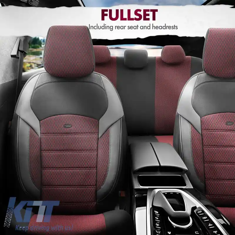Huse de scaune Otom Toro Design Universal Jacquard/ Piele Set Față / Spate 11 Piese Roșu / Negru ΝΟV-3303-image-6317539