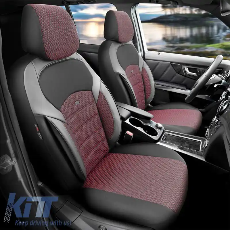 Huse de scaune Otom Toro Design Universal Jacquard/ Piele Set Față / Spate 11 Piese Roșu / Negru ΝΟV-3303-image-6317540