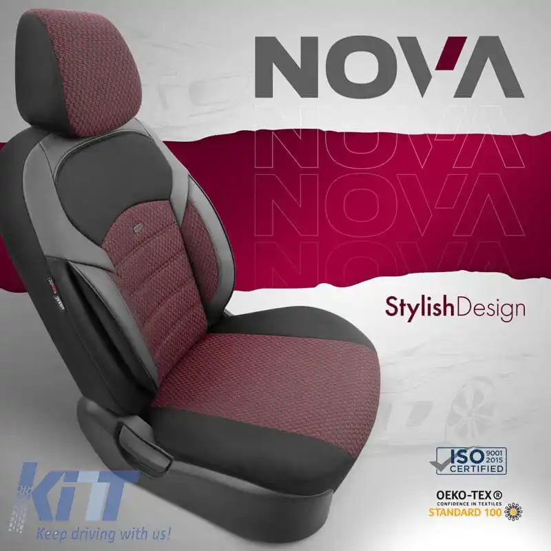 Huse de scaune Otom Toro Design Universal Jacquard/ Piele Set Față / Spate 11 Piese Roșu / Negru ΝΟV-3303-image-6317541