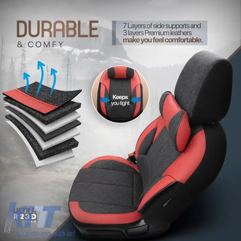 Huse de scaune Otom Voyager Universale In / Rachel / Piele Artificială Set Față / Spate 13 Piese Negru / Roșu VYG-104-image-6309921