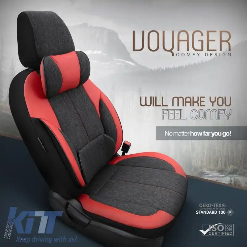 Huse de scaune Otom Voyager Universale In / Rachel / Piele Artificială Set Față / Spate 13 Piese Negru / Roșu VYG-104-image-6309924