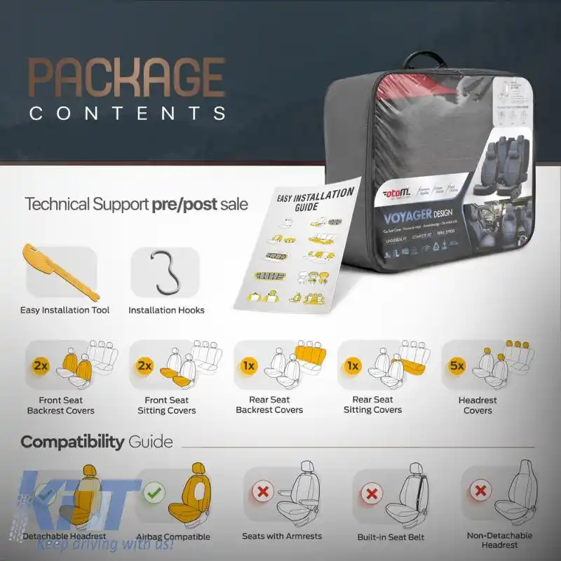 Huse de scaune Otom Voyager Universale In / Rachel / Piele Artificială Set Față / Spate 13 Piese Negru / Roșu VYG-104-image-6309927