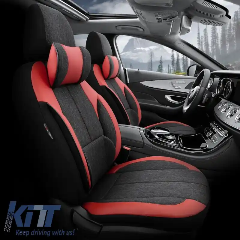 Huse de scaune Otom Voyager Universale In / Rachel / Piele artificială Set față / spate 13 piese Negru / Roșu VYG-104-image-6310889