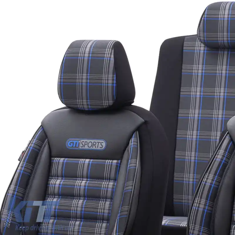 Huse de scaune potrivite pentru Otom GTI Design Sport Universal Jacquard / Lacost / Piele Artificială Set Față / Spate 11 Piese Negru - Albastru GTI-803-image-6305360