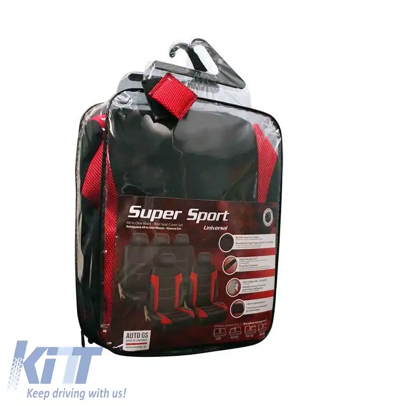 Huse de scaune Super Sport All In One Set Negru-Roșu Față-Spate 11 Piese-image-6292437