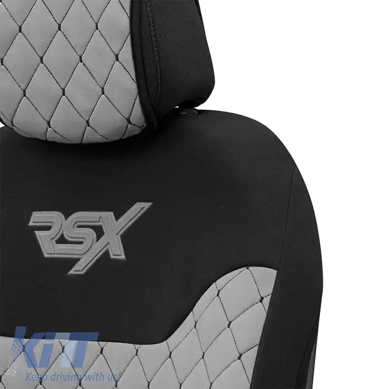 Huse semi pentru scaunele din față potrivite pentru Otom RSX Sport Fabric Brodate Gri cu Cusături Negre RSXL-103 2 Piese-image-6305185
