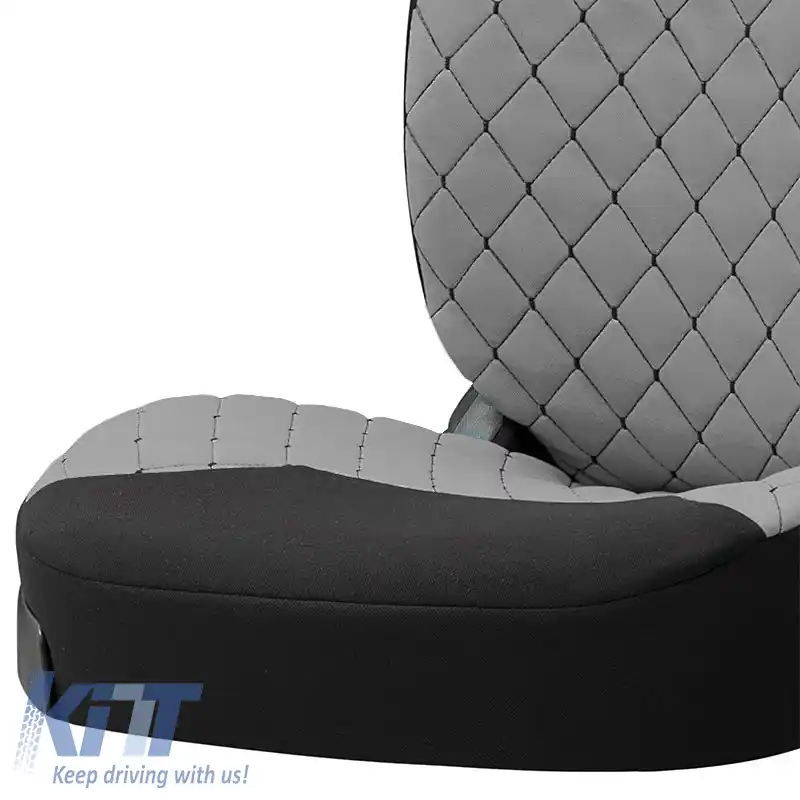 Huse semi pentru scaunele din față potrivite pentru Otom RSX Sport Fabric Brodate Gri cu Cusături Negre RSXL-103 2 Piese-image-6305186
