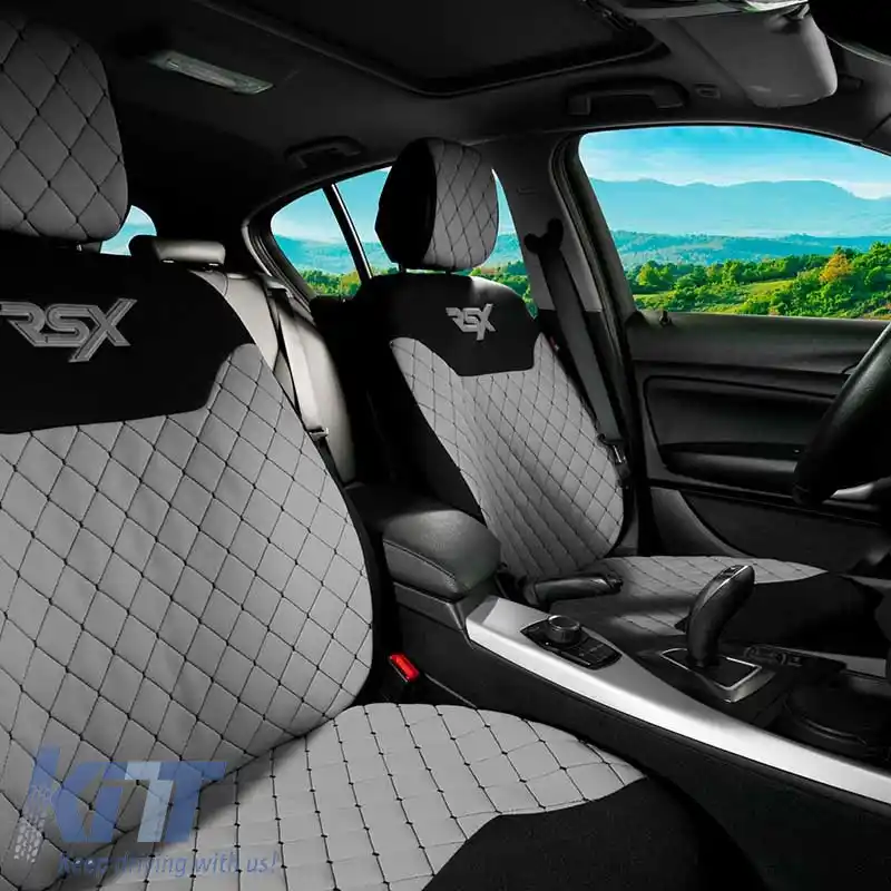 Huse semi pentru scaunele din față potrivite pentru Otom RSX Sport Fabric Brodate Gri cu Cusături Negre RSXL-103 2 Piese-image-6305187