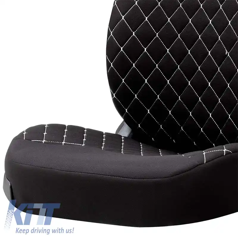 Huse semi pentru scaunele din față potrivite pentru Otom RSX Sport Fabric Brodat Negru cu Cusături Albe RSXL-101 2 Piese-image-6305193