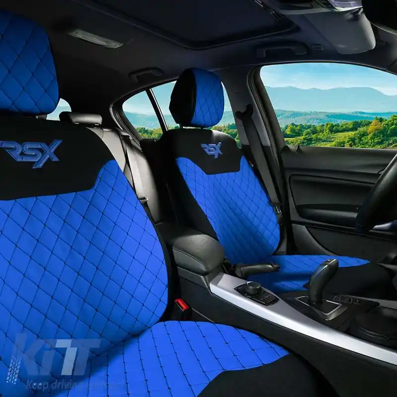 Huse semi pentru scaunele din față potrivite pentru Otom RSX Sport Fabric Brodat Albastru / Negru RSXL-105 2 Piese-image-6307607