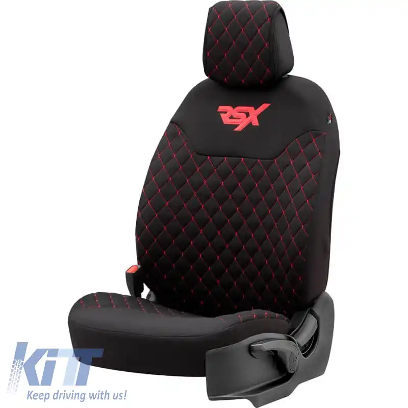 Huse semi pentru scaunele din față potrivite pentru Otom RSX Sport Fabric Brodate Negre cu Cusături Roșii RSXL-102 2 Piese-image-6316118