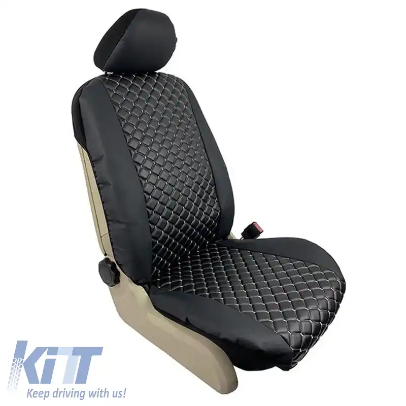 Huse semi pentru scaunele din față PU Negru Regal cu Cusături Gri 4 Piese-image-6292557