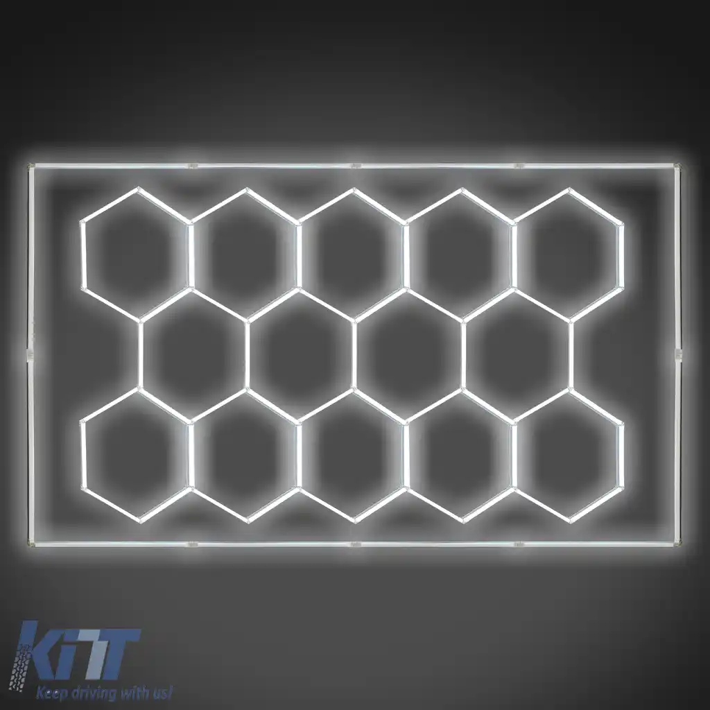 Iluminare LED hexagonală pentru atelierul de garaj showroom 14 câmpuri 2.44 x 4.85 m-image-6194114