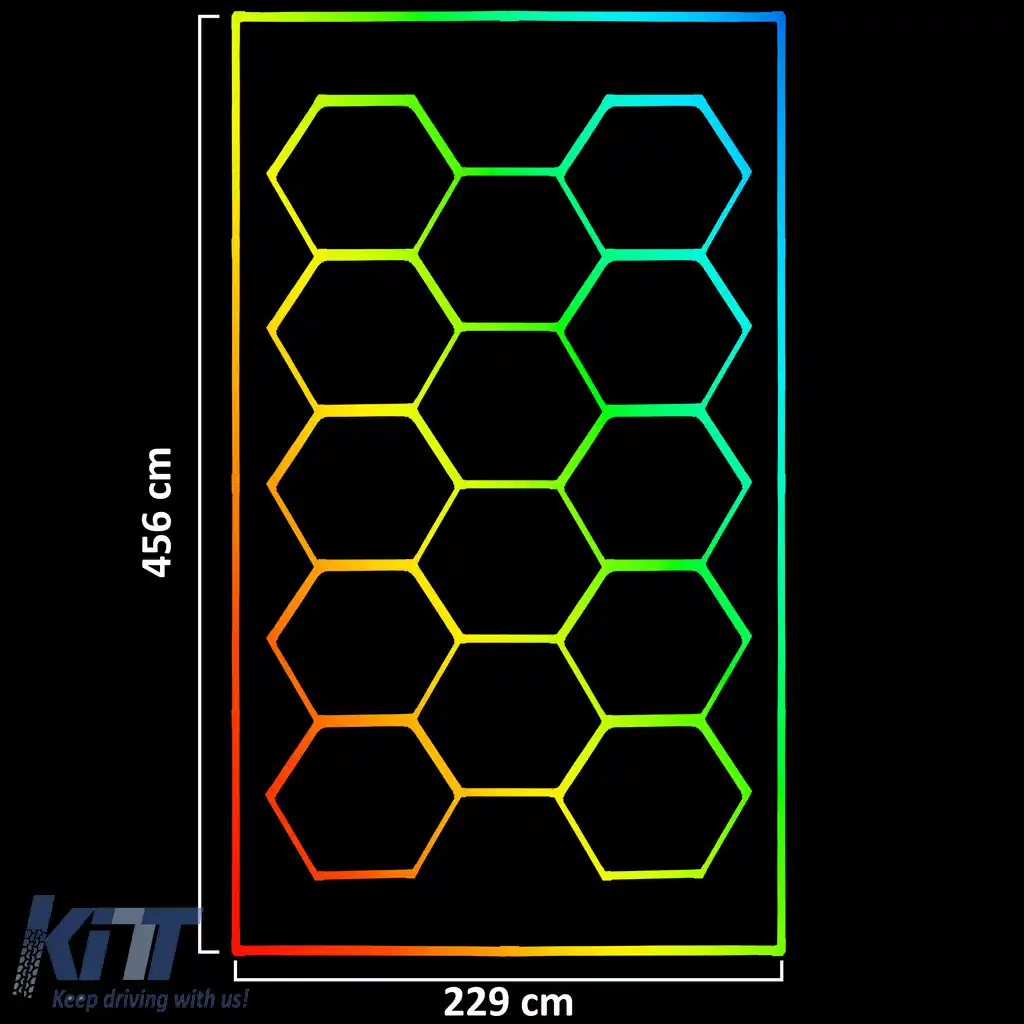 Iluminare RGB LED hexagonală pentru atelierul de garaj showroom 14 panouri 2.30 x 4.56m-image-6208057