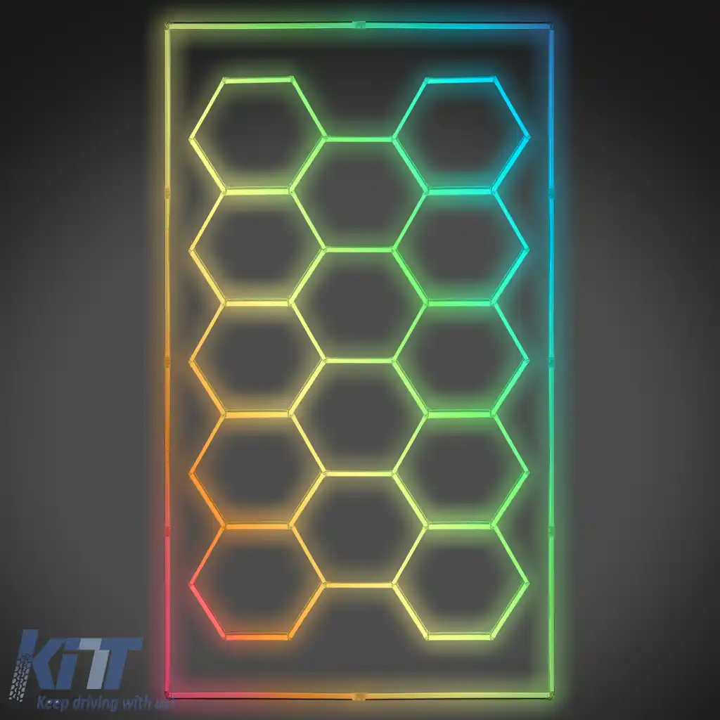 Iluminare RGB LED hexagonală pentru atelierul de garaj showroom 14 panouri 2.30 x 4.56m-image-6208063