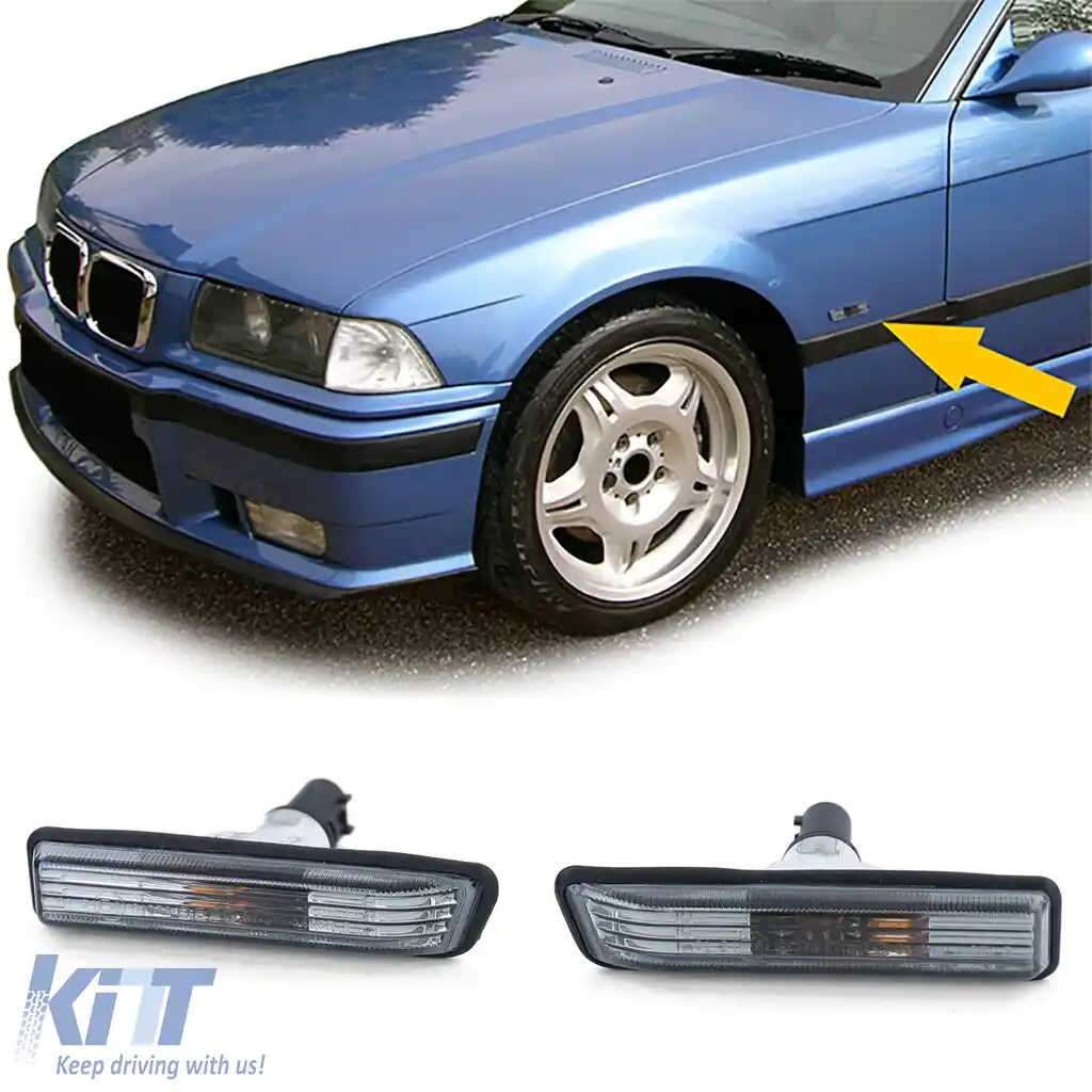 Indicator lateral din sticlă clară cu fum negru, cristal, potrivit pentru BMW Seria 3 E36 X5 E53