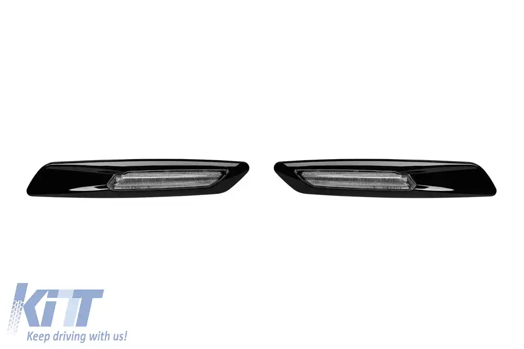 Indicatori de tuning tip F10 potriviți pentru BMW E82, E88, E90, E91, E92, E93, E60, E61 cu bază cromată și cadru negru, stânga + dreapta