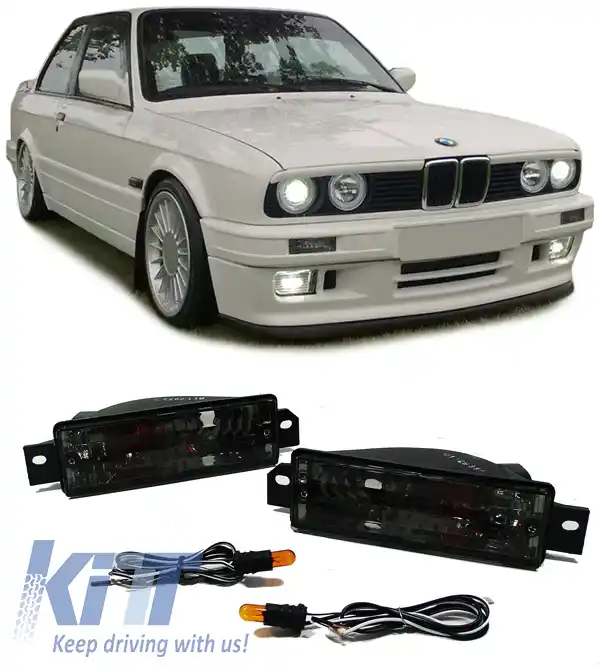 Indicatori din sticlă clară cu lumină de parcare neagră, potriviți pentru BMW Seria 3 E30 87-93