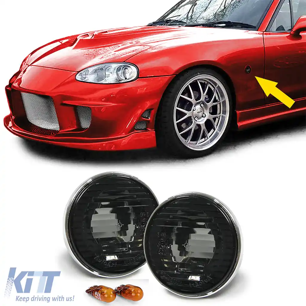 Indicatori laterali din sticlă clară cu fum negru și margine cromată, potriviți pentru Mazda MX5 NA NB 89-05