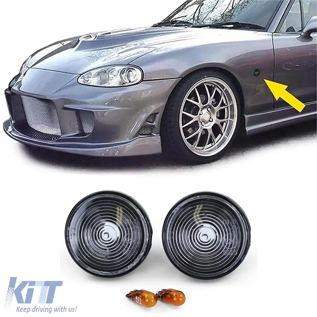 Indicatori laterali din sticlă clară cu fum negru, potriviți pentru Mazda MX-5 NA NB NBFL 89-05