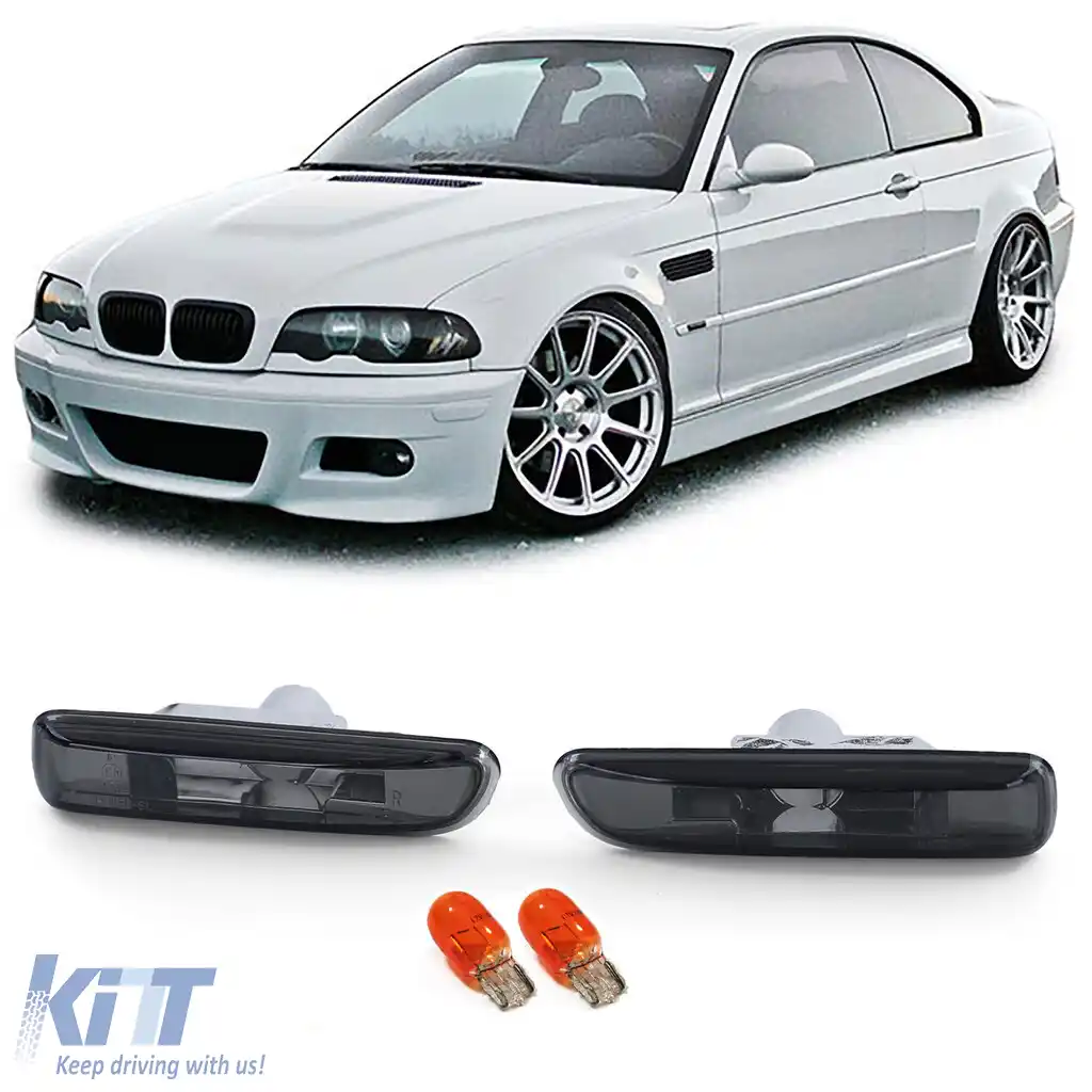 Indicatori laterali din sticlă clară cu fum negru, potriviți pentru BMW Seria 3 E46 98-03