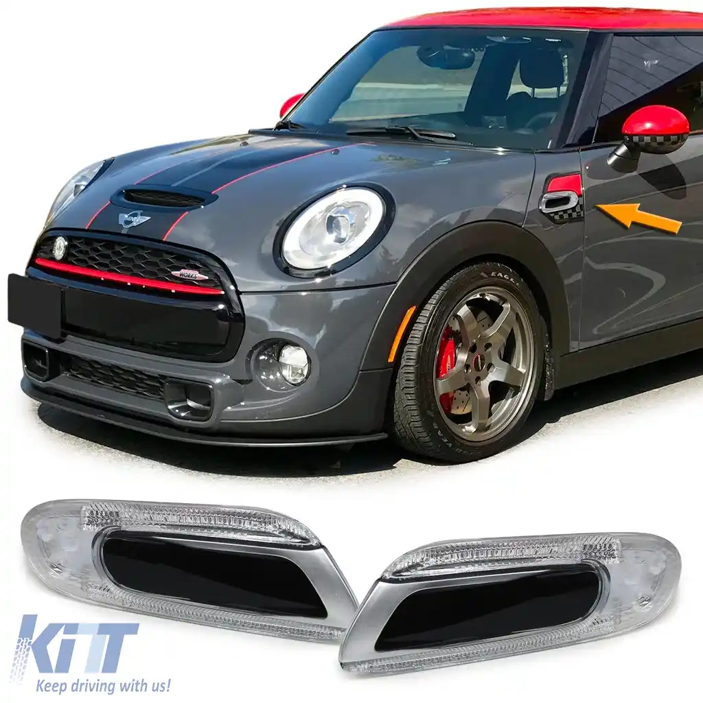 Indicatori laterali LED argintii negri, potriviți pentru Mini One Cooper S F55 F56 F57 2014-2021