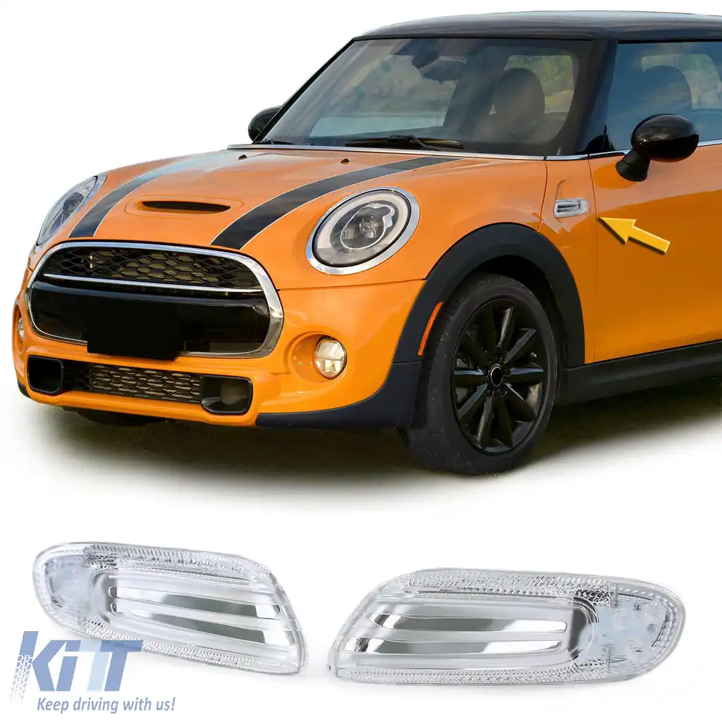 Indicatori laterali LED cu sticlă clară și crom, potriviți pentru Mini One Cooper S F55 F56 F57 2014-2021